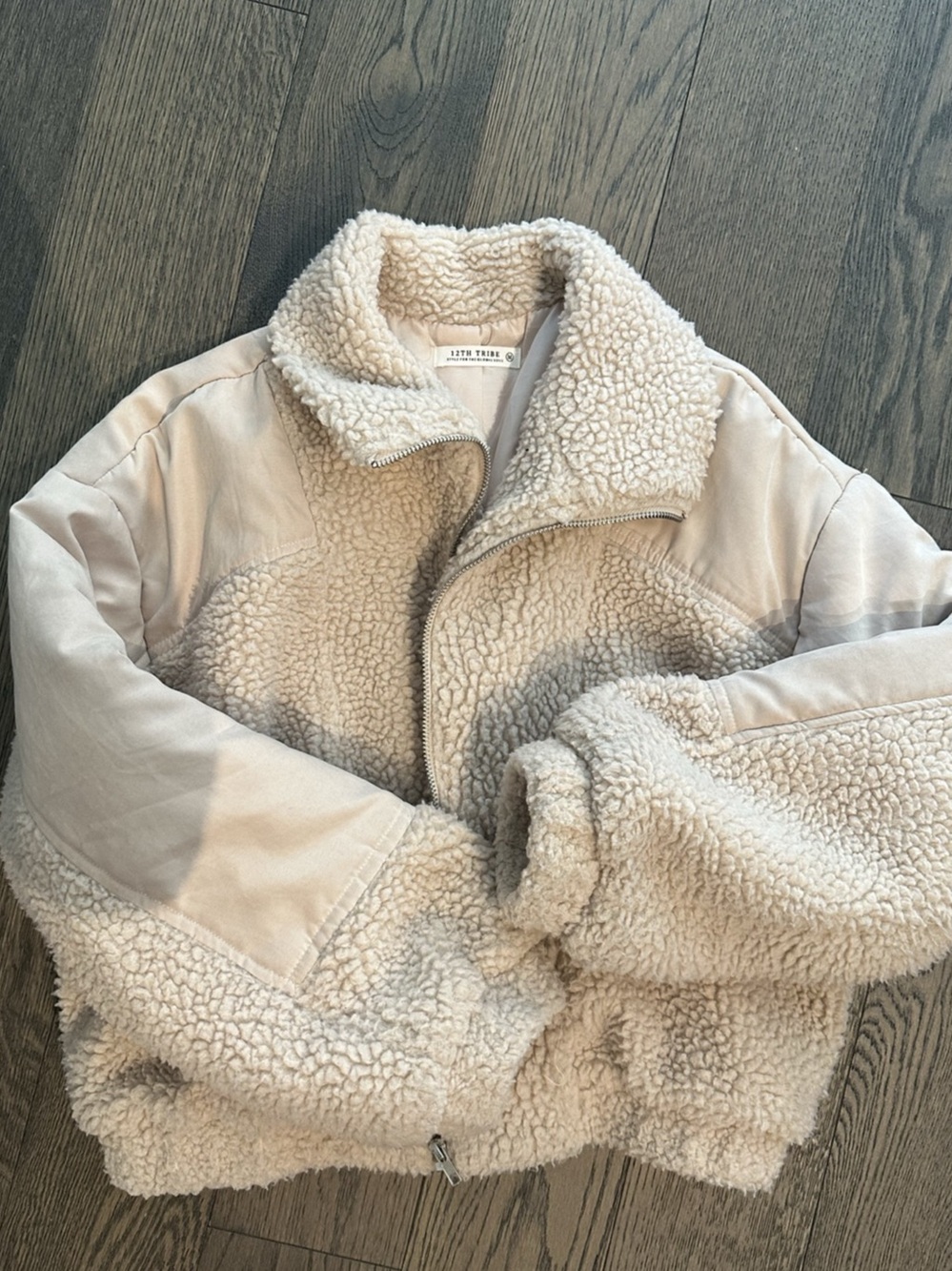 12 Tribe Sherpa Teddy Jacket in Cream